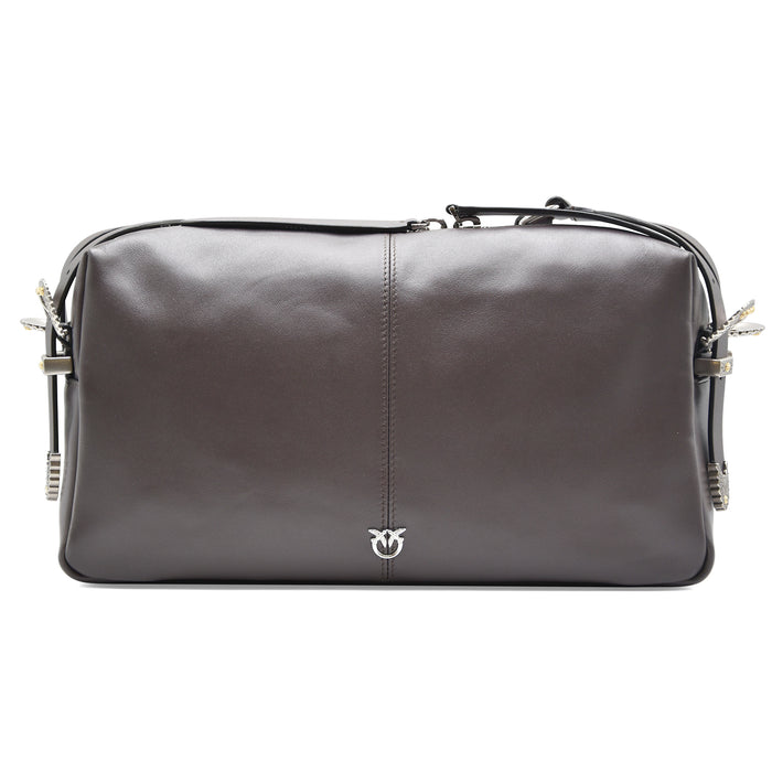 Borsa Donna Pinko Keeper Medium Rettangolare Pelle Biker Marrone