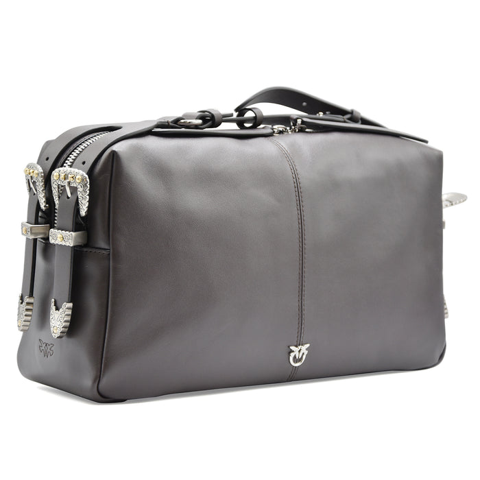 Borsa Donna Pinko Keeper Medium Rettangolare Pelle Biker Marrone