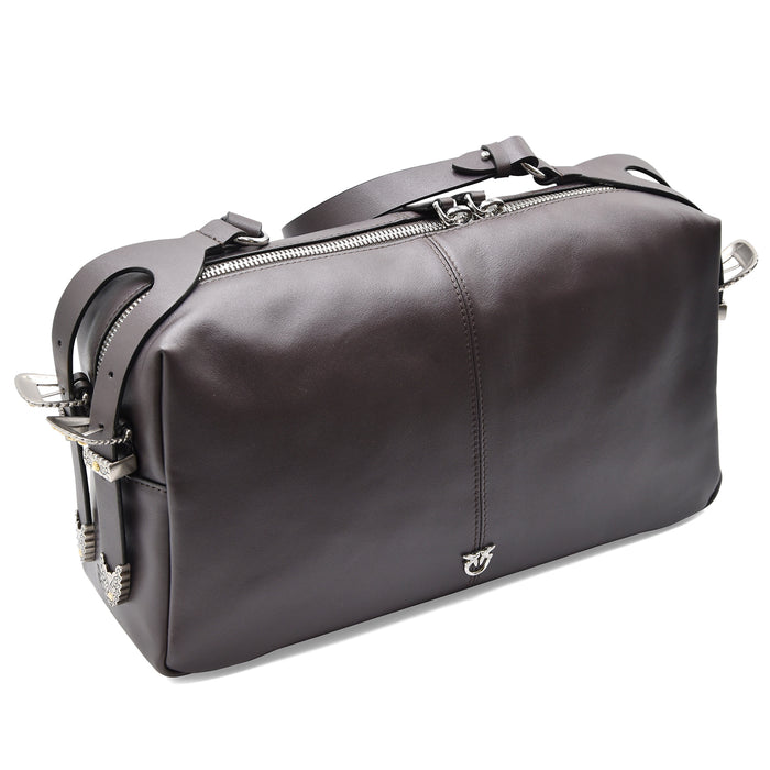 Borsa Donna Pinko Keeper Medium Rettangolare Pelle Biker Marrone