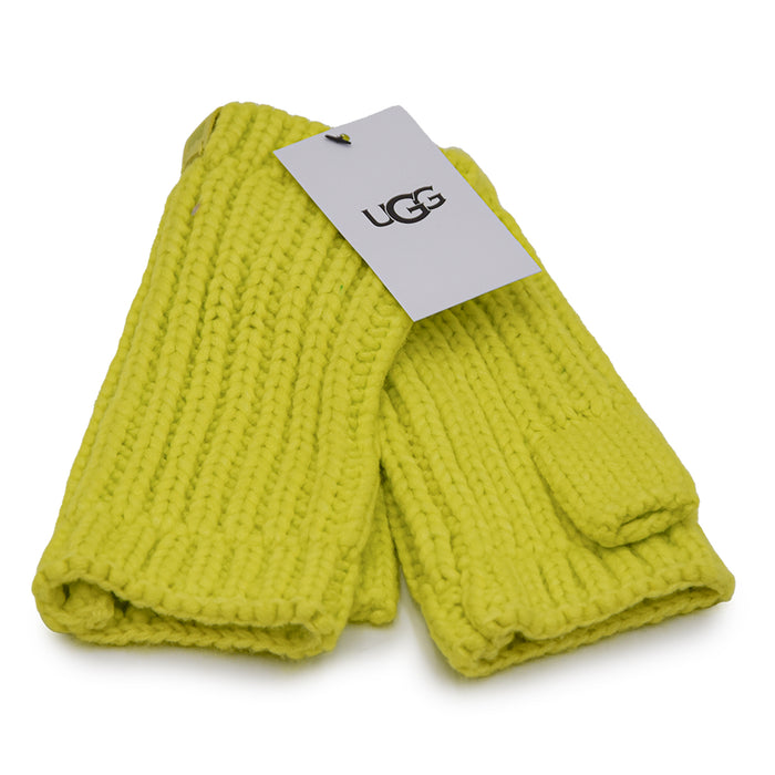 Ugg Ribbed Fingerless Mitten Guanti Donna Verde Logo Laterale