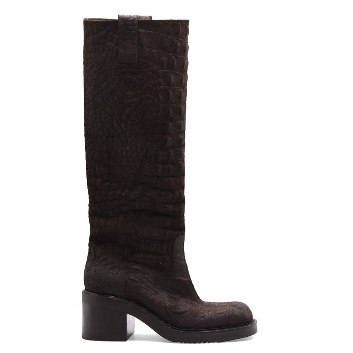 Stivali Elena Iachi Donna E4784-C Pelle Marrone Effetto Croc