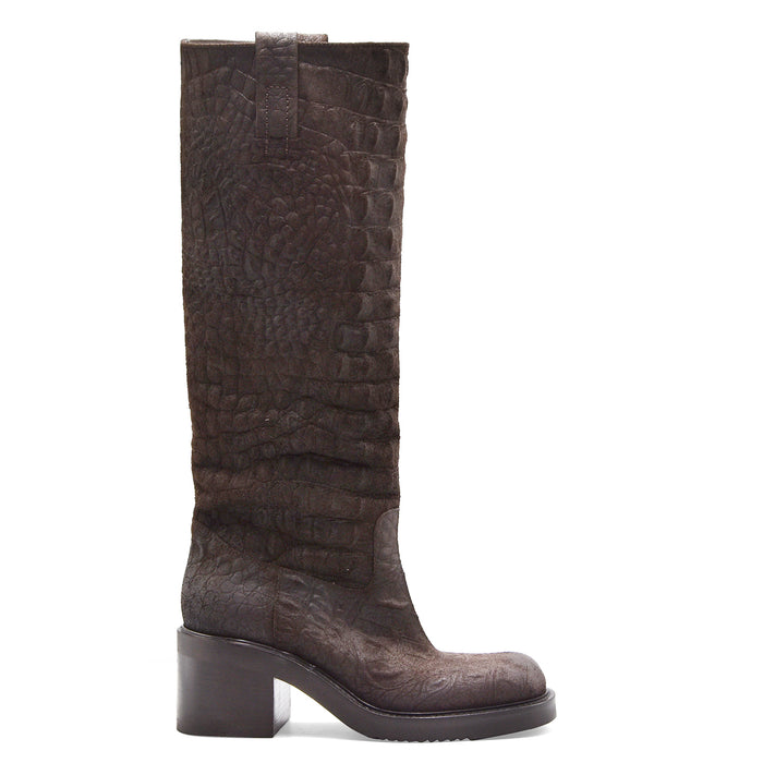 Stivali Elena Iachi Donna E4784-C Pelle Marrone Effetto Croc
