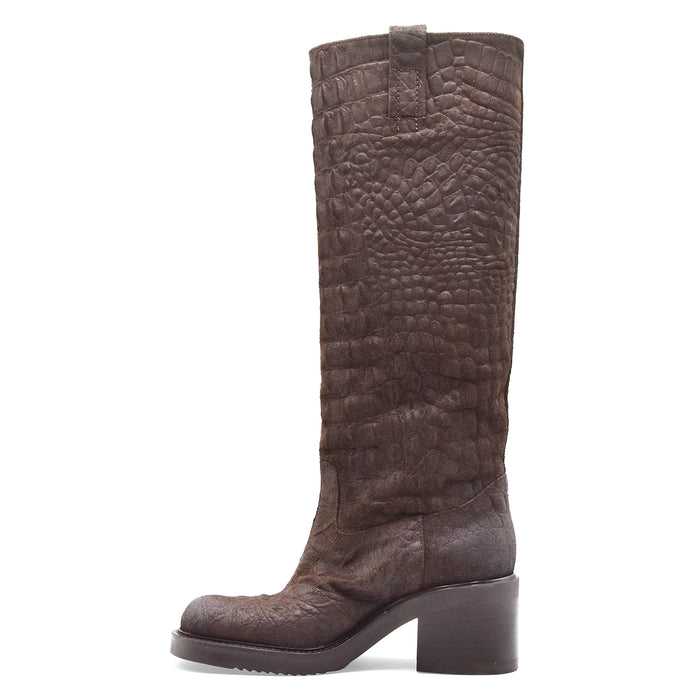 Stivali Elena Iachi Donna E4784-C Pelle Marrone Effetto Croc
