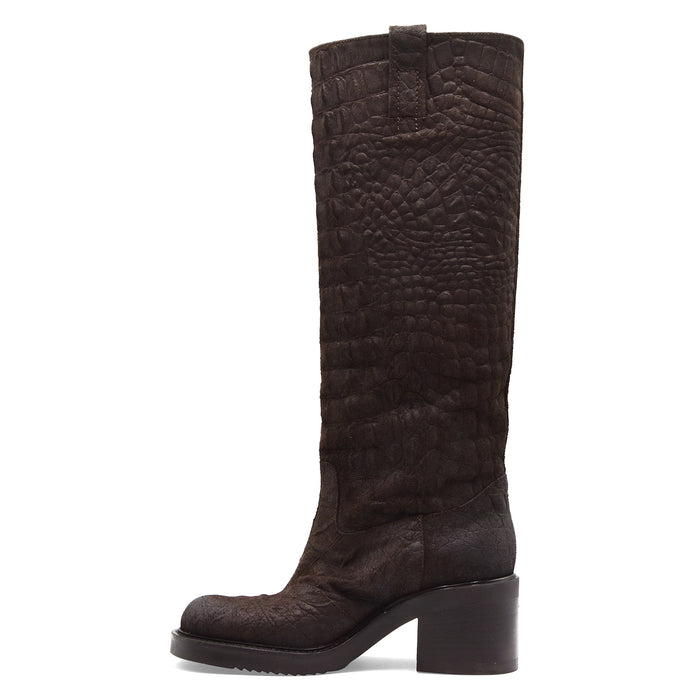 Stivali Elena Iachi Donna E4784-C Pelle Marrone Effetto Croc