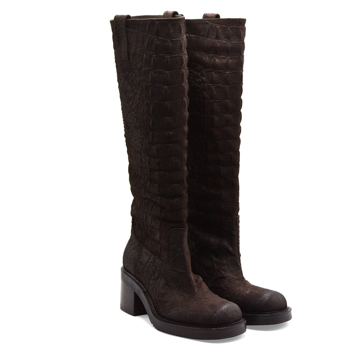 Stivali Elena Iachi Donna E4784-C Pelle Marrone Effetto Croc