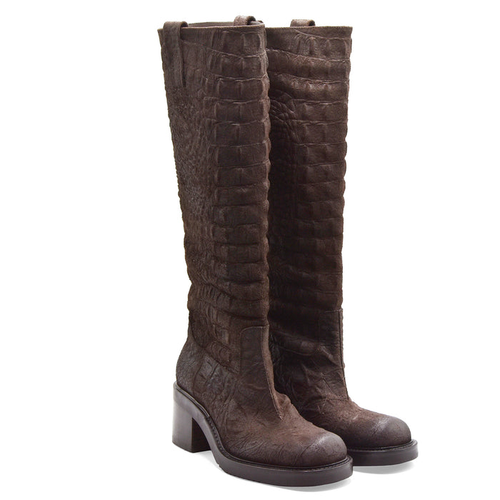 Stivali Elena Iachi Donna E4784-C Pelle Marrone Effetto Croc
