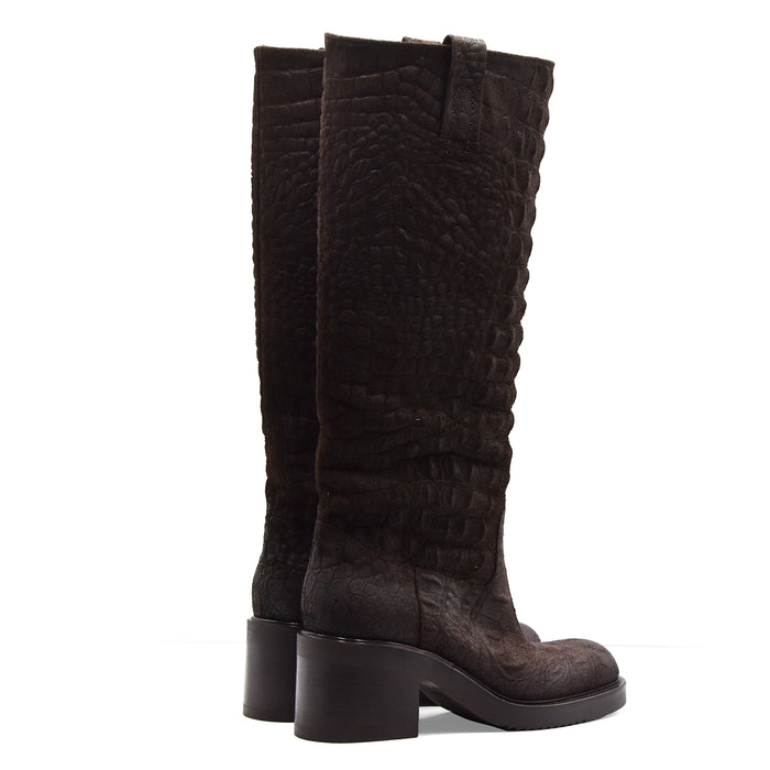 Stivali Elena Iachi Donna E4784-C Pelle Marrone Effetto Croc