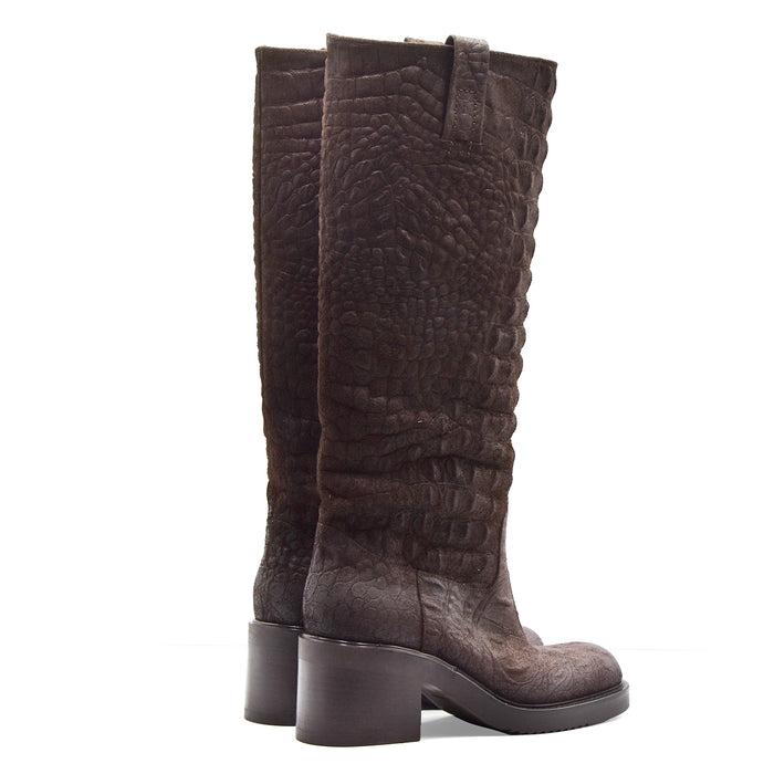 Stivali Elena Iachi Donna E4784-C Pelle Marrone Effetto Croc