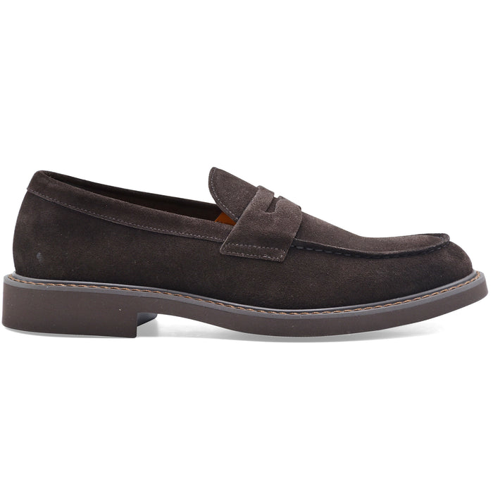 Doucal's Men's Penny Loafers Suede Dark Brown Sole
