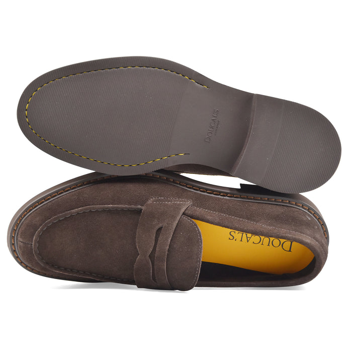 Doucal's Men's Penny Loafers Suede Dark Brown Sole