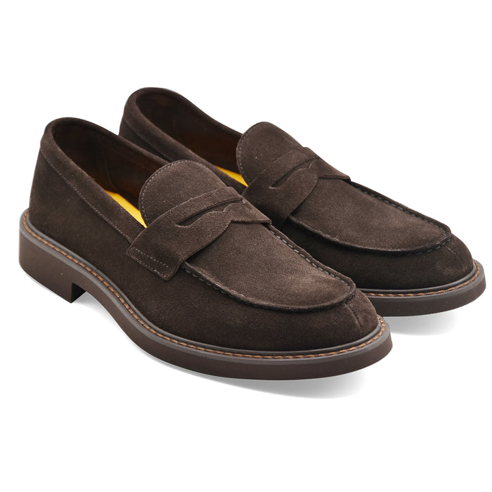 Doucal's Men's Penny Loafers Suede Dark Brown Sole