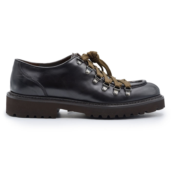 Doucal's Men's Commander Leather Lace-Up Shoes in Dark Brown Hooks and Loops, Hiking
