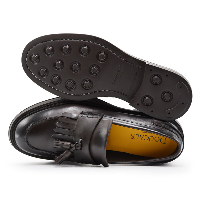 Mocassini Doucal's Uomo Con Frangia E Nappine Pelle Testa Moro