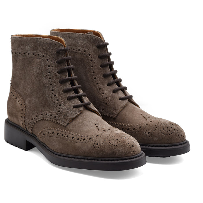 Anfibio Doucal's Uomo In Pelle Scamosciata Beige Motivo Brogue