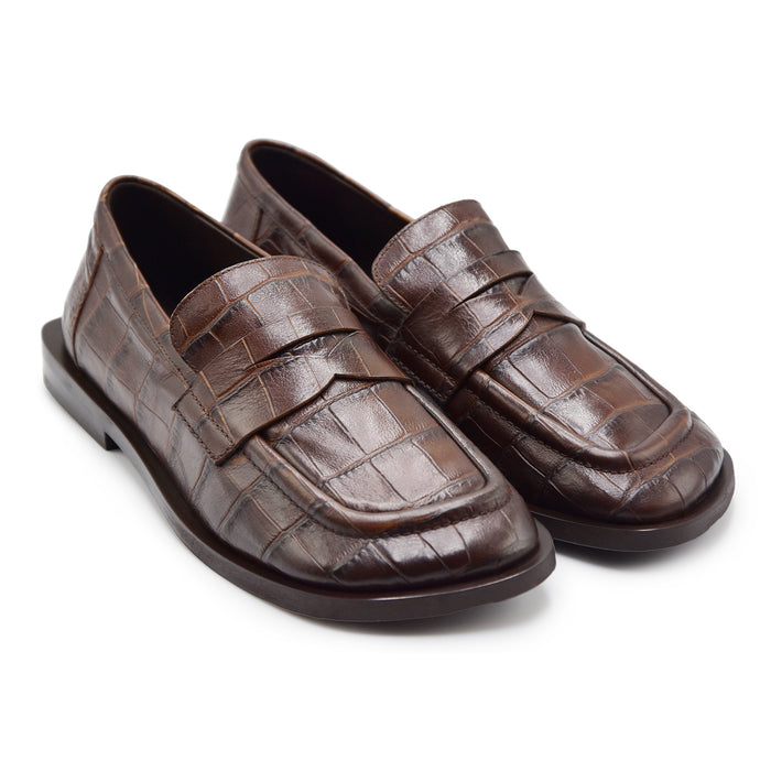 Mocassini Elena Iachi Donna Pelle Stampa Effetto Pitone Marrone