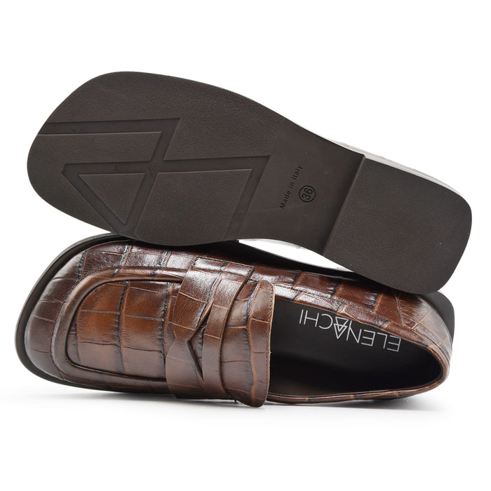 Mocassini Elena Iachi Donna Pelle Stampa Effetto Pitone Marrone