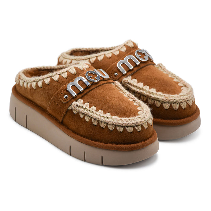 Sabot Mou Donna Bounce Clog Metal Logo Camoscio Cognac Con Logo