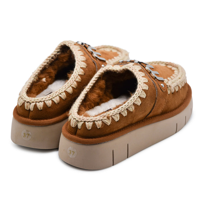 Sabot Mou Donna Bounce Clog Metal Logo Camoscio Cognac Con Logo