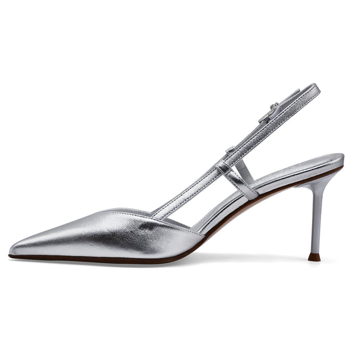 Slingback Sergio Levantesi Donna Giulia 6 Pelle Minerva Argento