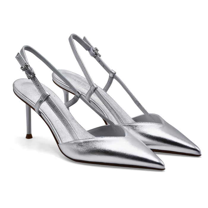 Slingback Sergio Levantesi Donna Giulia 6 Pelle Minerva Argento