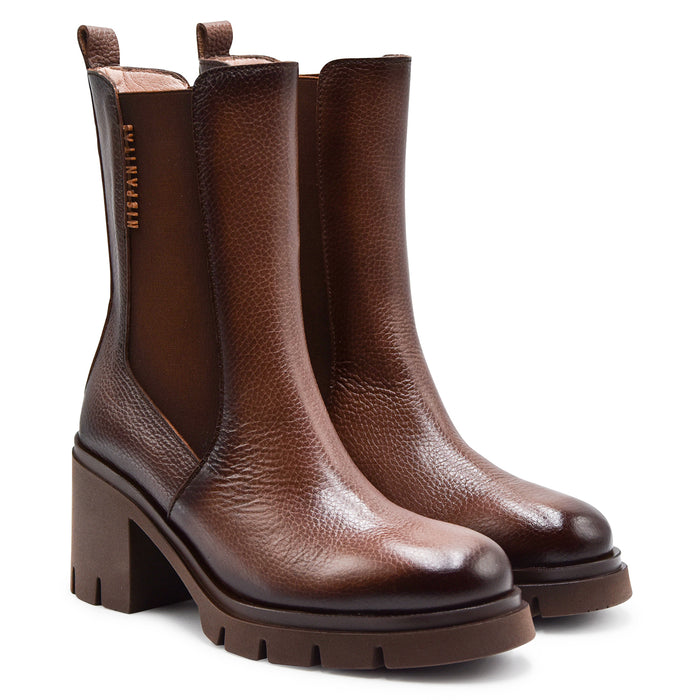 Stivaletti Hispanitas Donna Pelle Marrone Con Suola Resistente