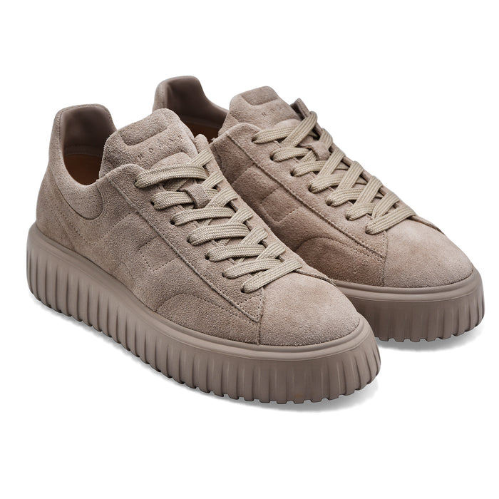 Hogan Men's H-Stripes Sneakers in Grey Soft Suede