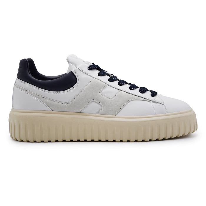 Sneakers Hogan H-Stripes Uomo Pelle Avorio Dettagli Grigio Blu