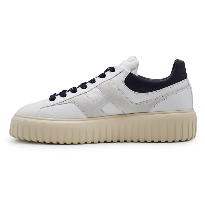 Sneakers Hogan H-Stripes Uomo Pelle Avorio Dettagli Grigio Blu