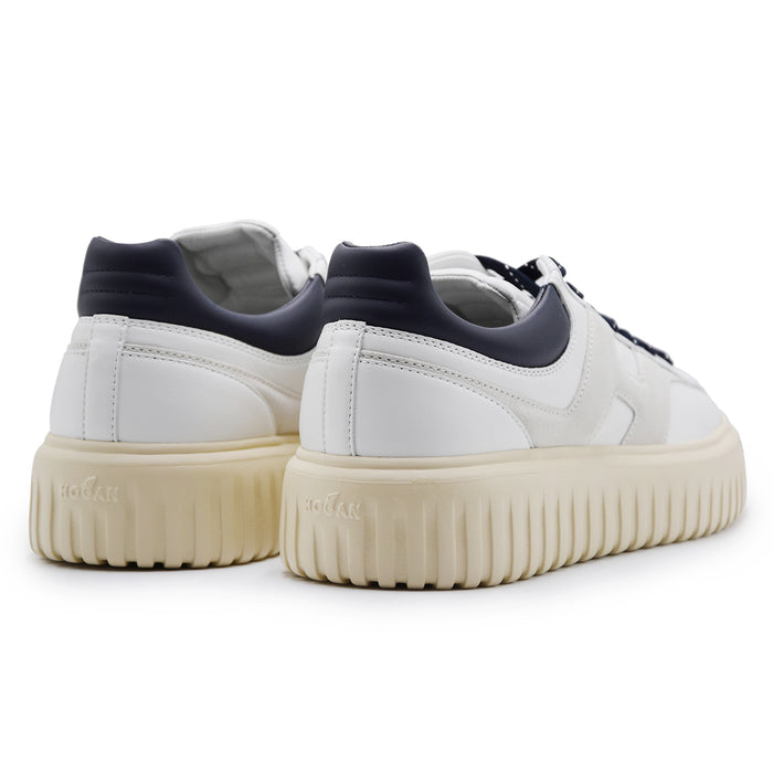 Sneakers Hogan H-Stripes Uomo Pelle Avorio Dettagli Grigio Blu