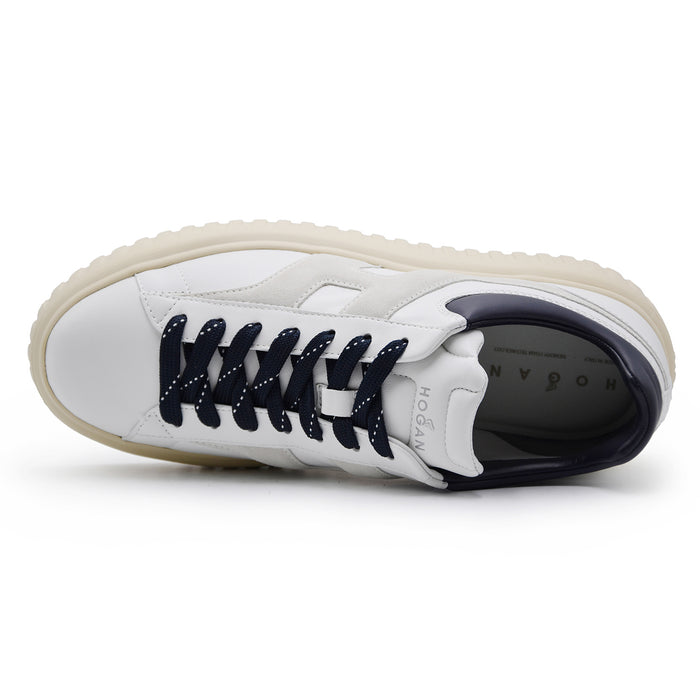 Sneakers Hogan H-Stripes Uomo Pelle Avorio Dettagli Grigio Blu