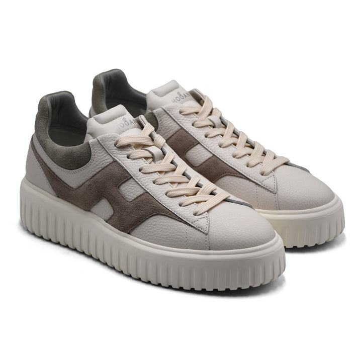 Sneakers Hogan H-Stripes Uomo Grigio Avorio Beige Con H Iconica
