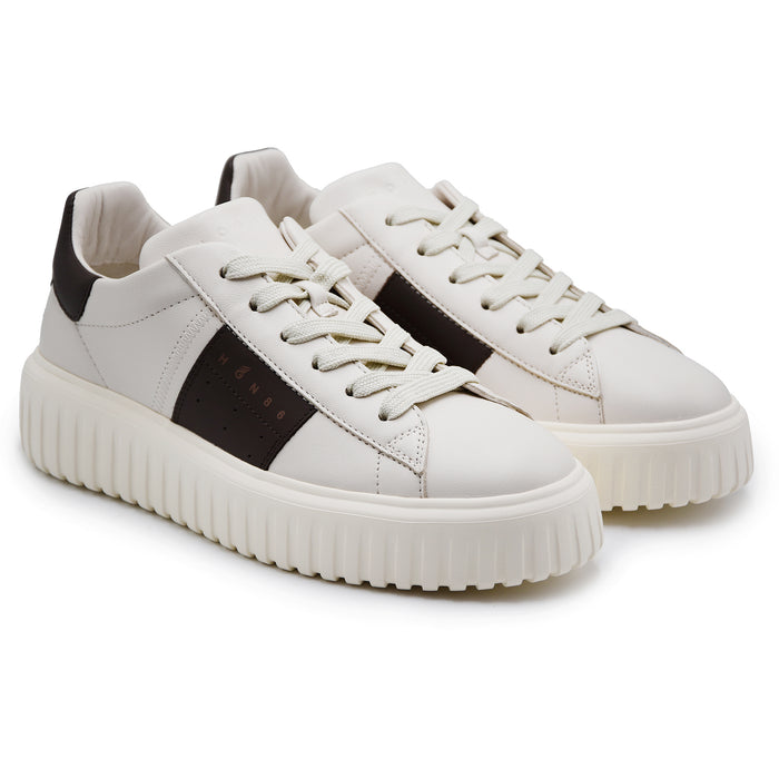 Sneakers Hogan H-Stripes Uomo Color Avorio Con Dettagli Marroni