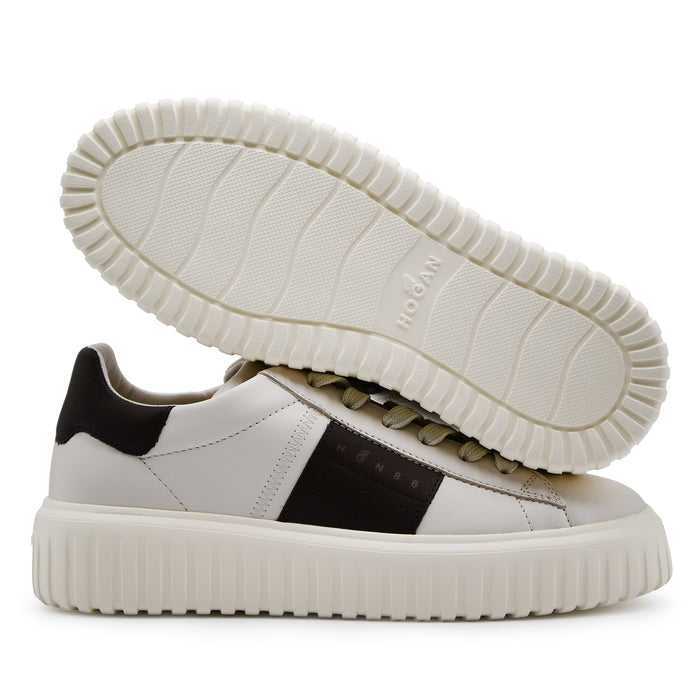 Sneakers Hogan H-Stripes Uomo Color Avorio Con Dettagli Marroni