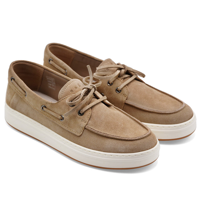 Hogan Scarpe Da Barca Uomo H668 In Vera Pelle Scamosciata Beige