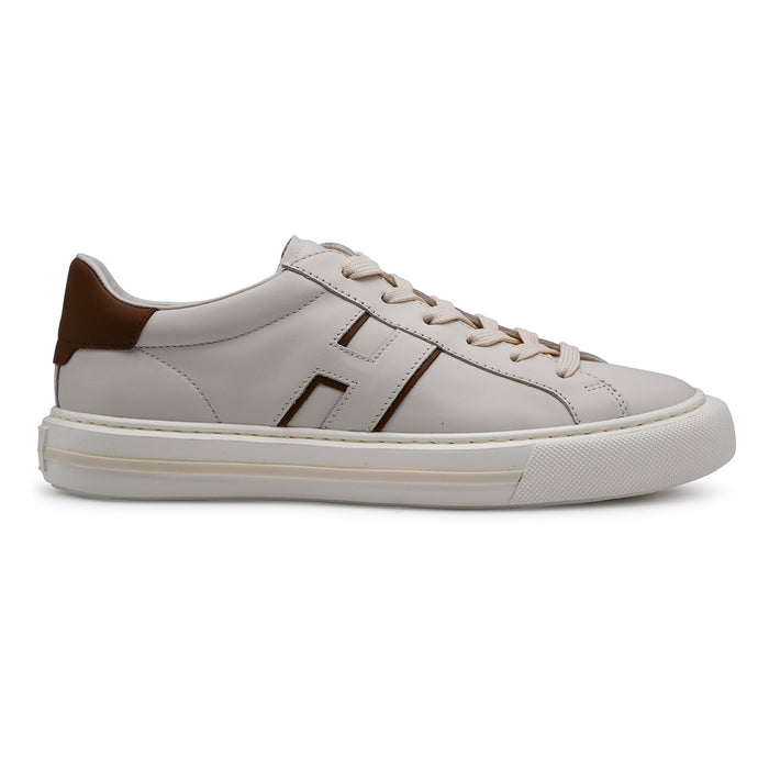Sneakers Hogan Uomo H691 Morbida Pelle Bianco Tallone Marrone