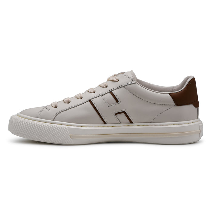 Sneakers Hogan Uomo H691 Morbida Pelle Bianco Tallone Marrone