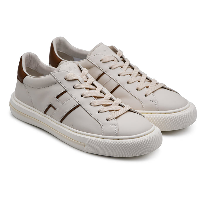 Sneakers Hogan Uomo H691 Morbida Pelle Bianco Tallone Marrone