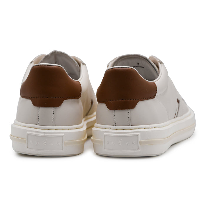 Sneakers Hogan Uomo H691 Morbida Pelle Bianco Tallone Marrone