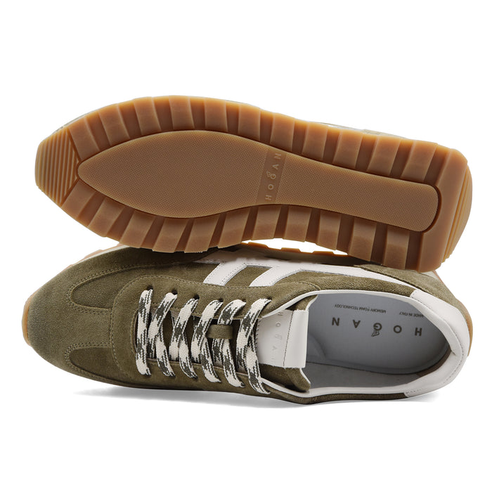Sneakers Hogan Uomo H701 Camoscio Verde Con Dettagli In Bianco