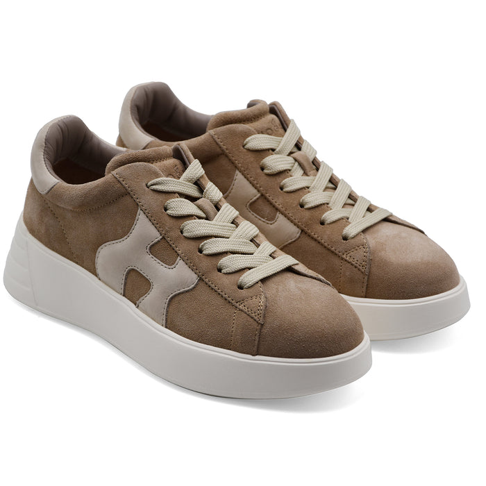 Sneakers Hogan Donna In Camoscio Beige REBEL H562 ALLACCIATO H