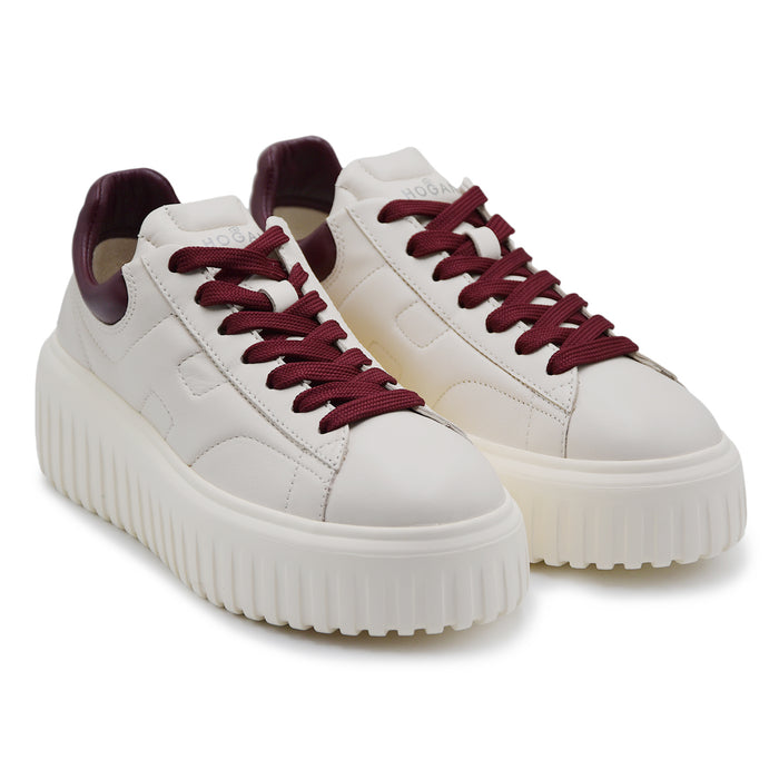 Sneakers Hogan H-Stripes Donna Nappa Avorio Dettagli Bordeaux