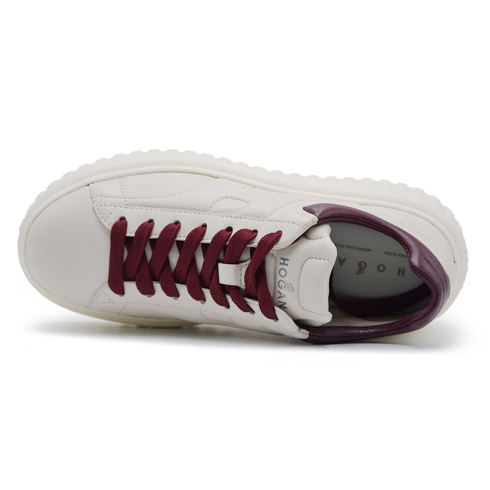 Sneakers Hogan H-Stripes Donna Nappa Avorio Dettagli Bordeaux