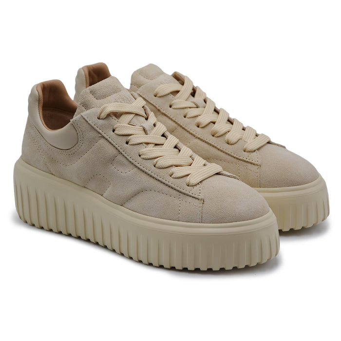 Sneakers Hogan H-Stripes Donna Suede Beige Con Suola Extralight