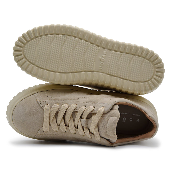 Sneakers Hogan H-Stripes Donna Suede Beige Con Suola Extralight