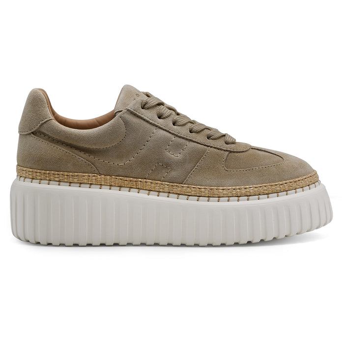 Sneakers Hogan H-Stripes Donna In Suede Beige Design Bilanciato