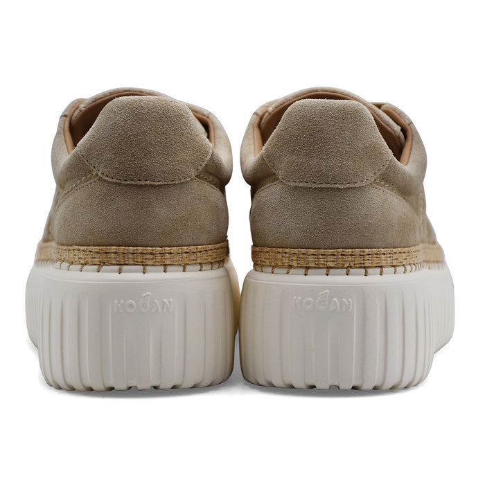 Sneakers Hogan H-Stripes Donna In Suede Beige Design Bilanciato