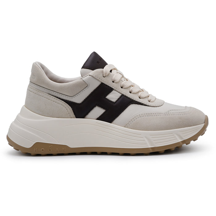 Sneakers Hogan Hi-Fi Donna Avorio Marrone Con Maxi H Laterale
