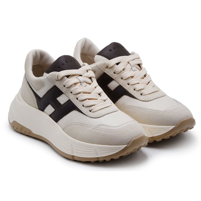 Sneakers Hogan Hi-Fi Donna Avorio Marrone Con Maxi H Laterale