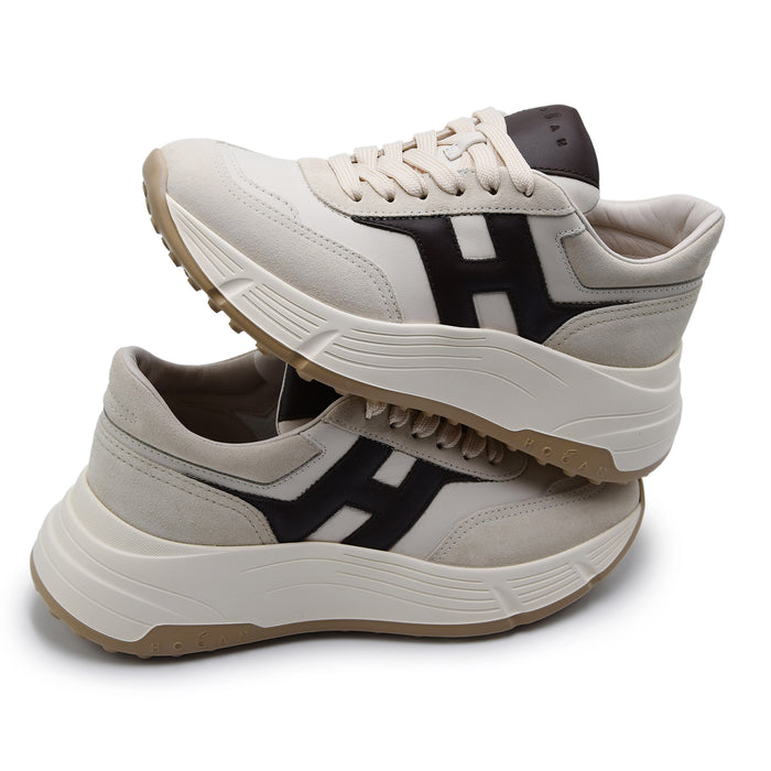 Sneakers Hogan Hi-Fi Donna Avorio Marrone Con Maxi H Laterale