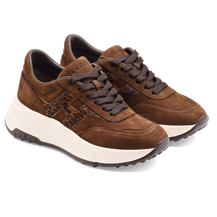 Sneakers Hogan Hi-Fi H669 Donna Marrone Maxi H Effetto Animalier